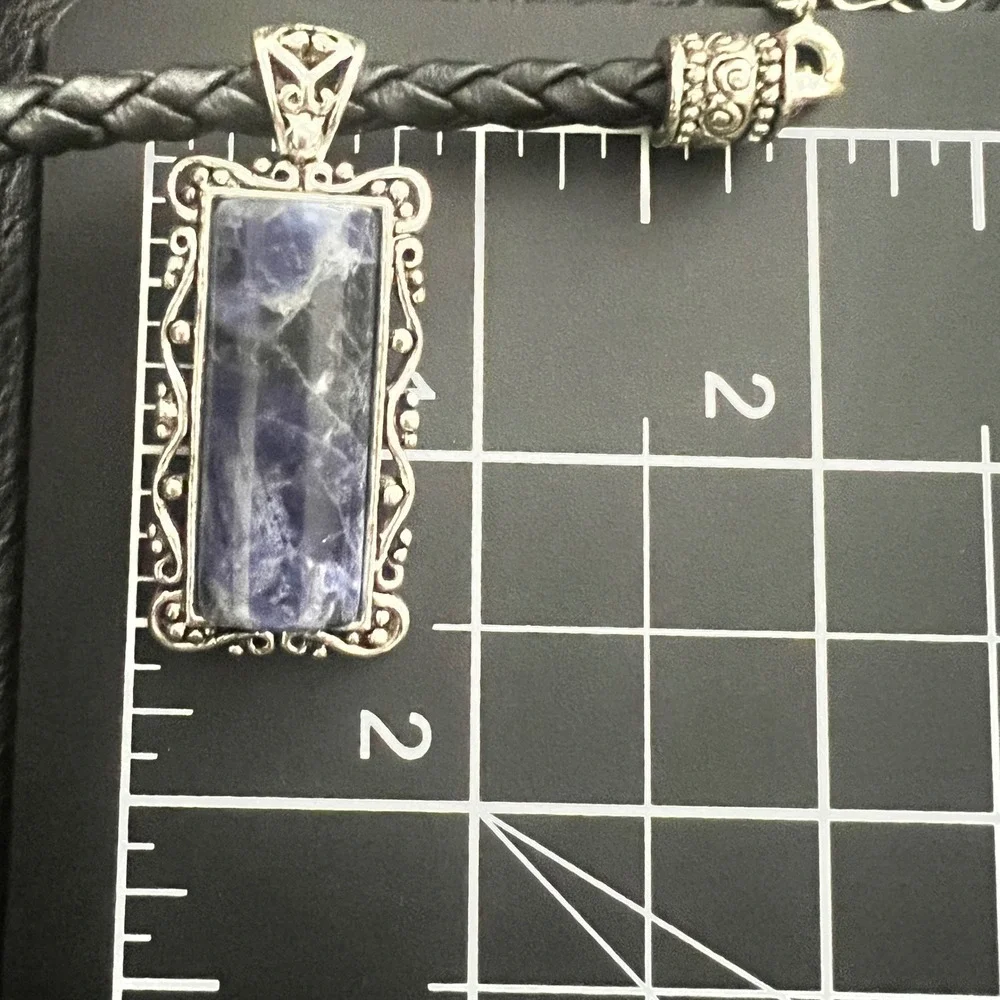Avon Blue Sodalite Rectangular Pendant Braided Choker Necklace 15-18